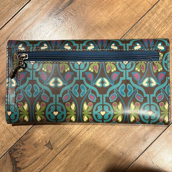 Fossil TriFold Travel Wallet Clutch Document Passport Holder Printed Leather - Picture 3 of 12